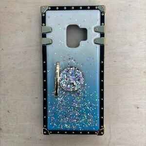 Stylish Blue Glitter Phone Case with Gold Accents